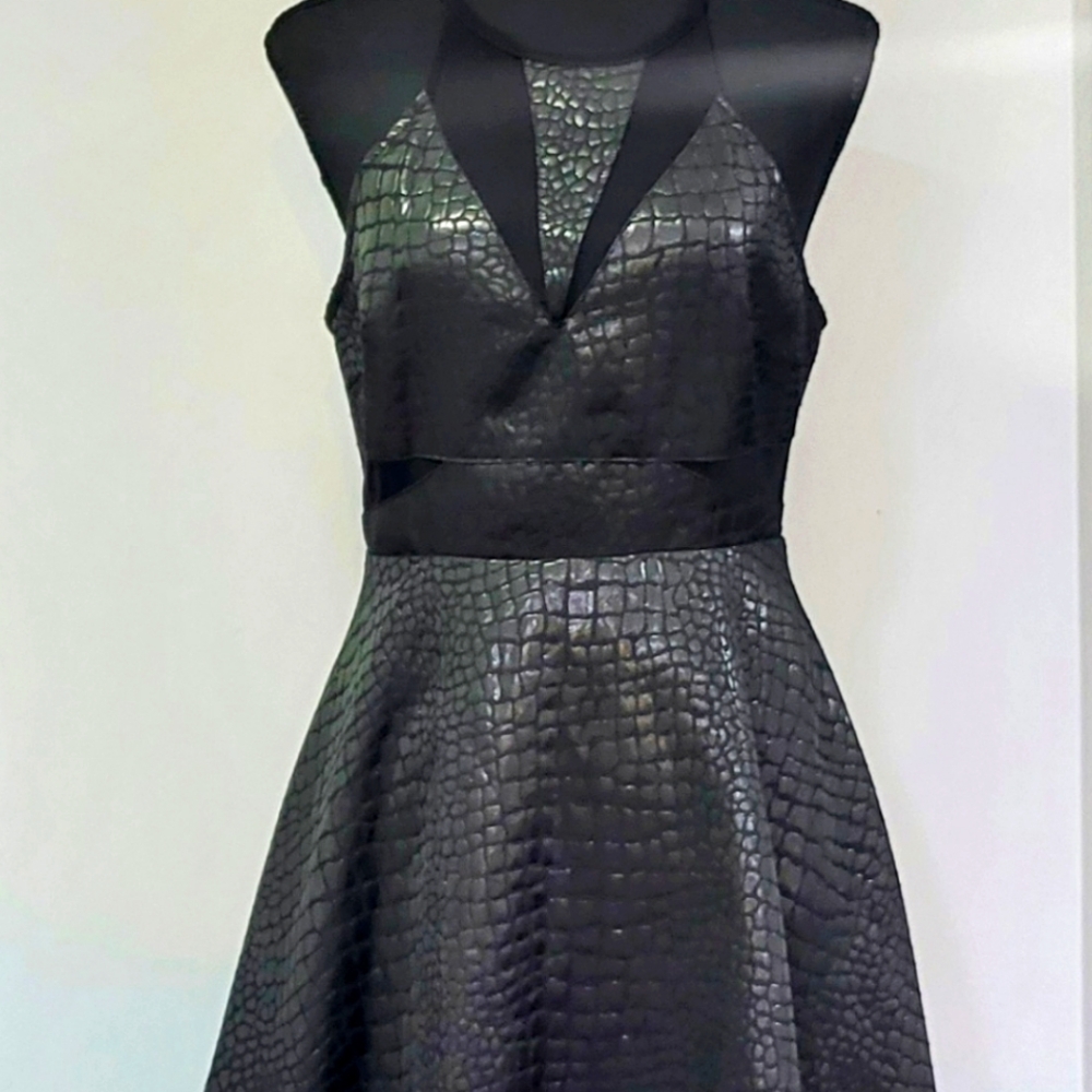 ASTR Sleevless Croc Embossed Mini Fit & Flare Dress Mesh Insets